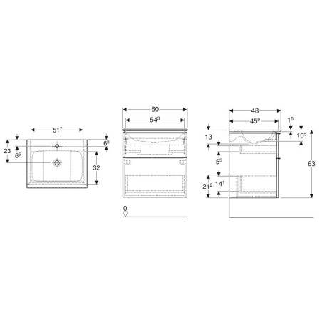 Geberit iCon - Armoire avec lavabo, 60x48x63 cm, 2 tiroirs, chêne 502.335.JH.1