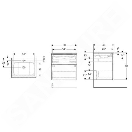 Geberit iCon - Armoire avec lavabo, 60x48x63 cm, 2 tiroirs, KeraTect, blanc brillant 502.331.01.1