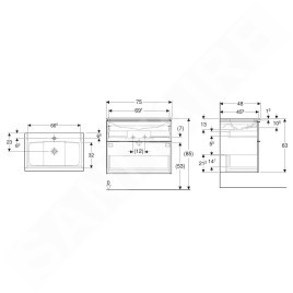 Geberit iCon - Armoire avec lavabo, 75x48x63 cm, 2 tiroirs, KeraTect, lave 502.332.JK.1