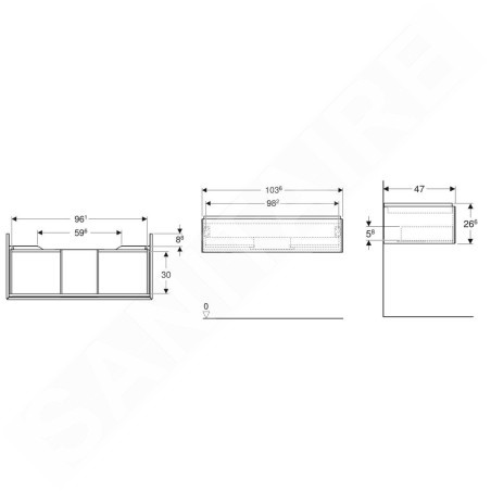 Geberit ONE - Meuble lavabo 104x27x47 cm, 1 tiroir, lave 505.074.00.3