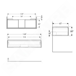 Geberit ONE - Meuble lavabo 118x27x47 cm, 1 tiroir, lave 505.075.00.3