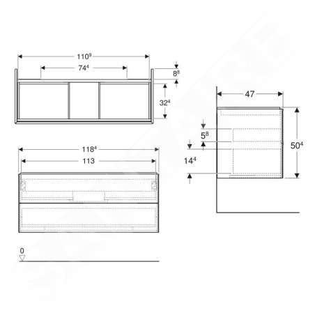 Geberit ONE - Meuble chêne 118x50x47 cm, 2 tiroirs, lave 505.265.00.3