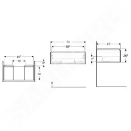 Geberit ONE - Meuble lavabo 74x27x47 cm, 1 tiroir, chêne 505.072.00.5