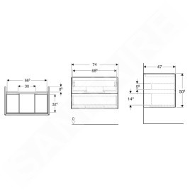 Geberit ONE - Meuble lavabo 74x50x47 cm, 2 tiroirs, chêne 505.262.00.5