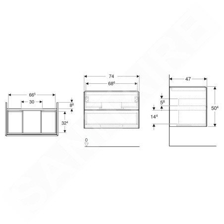 Geberit ONE - Meuble lavabo 74x50x47 cm, 2 tiroirs, chêne 505.262.00.5