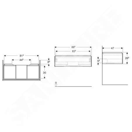 Geberit ONE - Meuble lavabo 89x27x47 cm, 1 tiroir, chêne 505.073.00.5