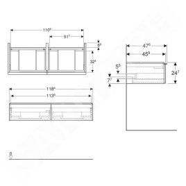 Geberit iCon - Meuble lavabo, 118x25x48 cm, 2 tiroirs, chêne 502.314.JH.1