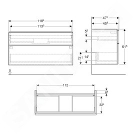 Geberit iCon - Meuble lavabo, 118x62x48 cm, 2 tiroirs, chêne 502.306.JH.1