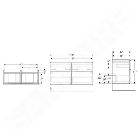 Geberit iCon - Meuble lavabo, 118x62x48 cm, 4 tiroirs, lave 502.309.JK.1
