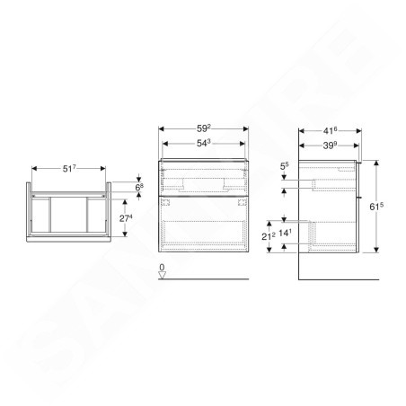 Geberit iCon - Meuble lavabo, 59x62x42 mm, 2 tiroirs, blanc brillant 502.307.01.1