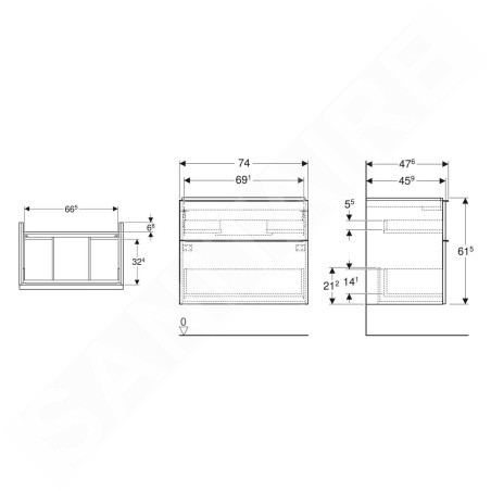 Geberit iCon - Meuble lavabo, 74x62x48 cm, 2 tiroirs, lave 502.304.JK.1