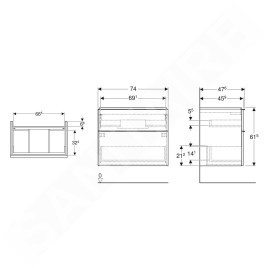 Geberit iCon - Meuble lavabo, 74x62x48 cm, 2 tiroirs, blanc brillant 502.304.01.1