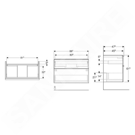 Geberit iCon - Meuble lavabo, 89x62x48 cm, 2 tiroirs, blanc brillant 502.305.01.1