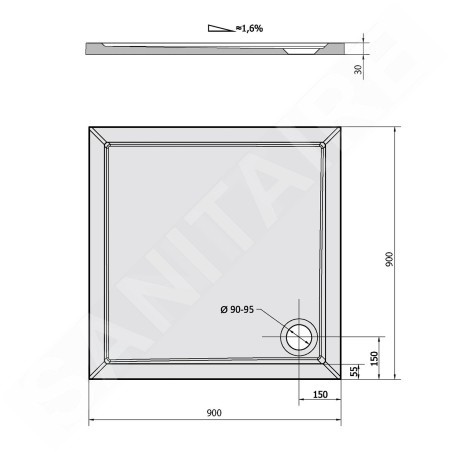 Polysan Receveurs de douche - Receveur de douche en marbre de synthèse AURA, 900x900 mm, blanc 43511