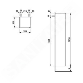 Laufen Lani - Armoire haute 165x35 cm, 1 porte, charnières à gauche, blanc mat H4037211122601