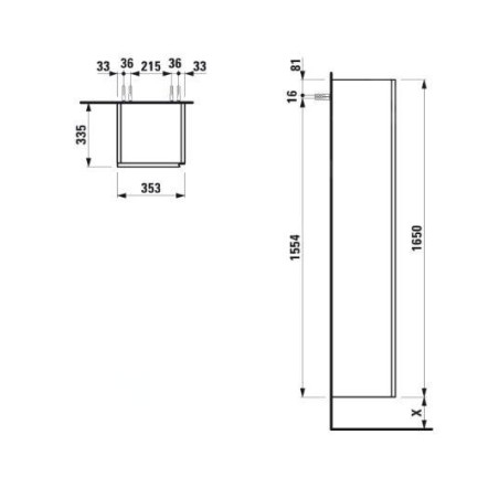 Laufen Lani - Armoire haute 165x35 cm, 1 porte, charnières à gauche, blanc brillant H4037211122611