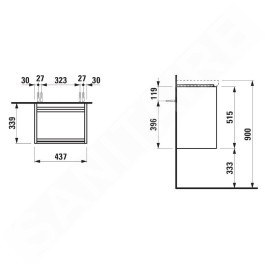 Laufen Lani - Meuble-vasque 44x34x52 cm, 1 porte, charnières à gauche, blanc mat H4035011122601