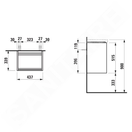 Laufen Lani - Meuble-vasque 44x34x52 cm, 1 porte, charnières à droite, blanc mat H4035021122601