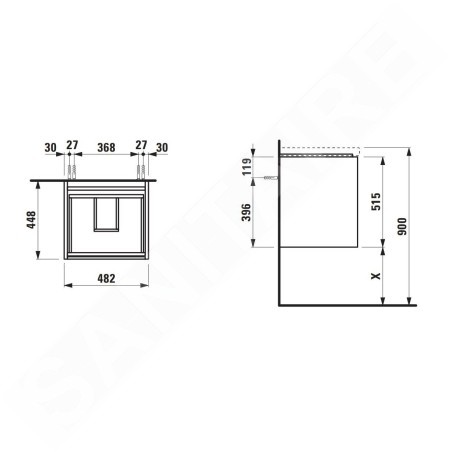 Laufen Lani - Meuble-vasque, 48x45x52 cm, 2 tiroirs, blanc brillant H4035121122611