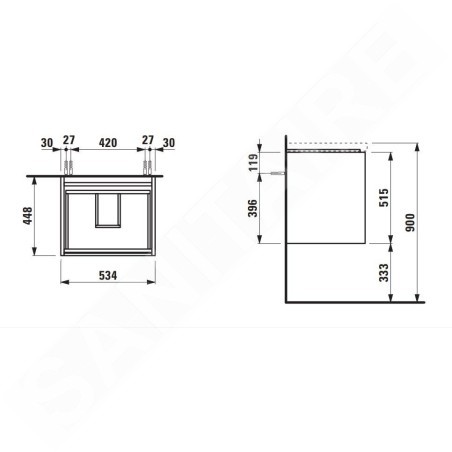 Laufen Lani - Meuble-vasque, 54x45x52 cm, 2 tiroirs, blanc brillant H4035221122611