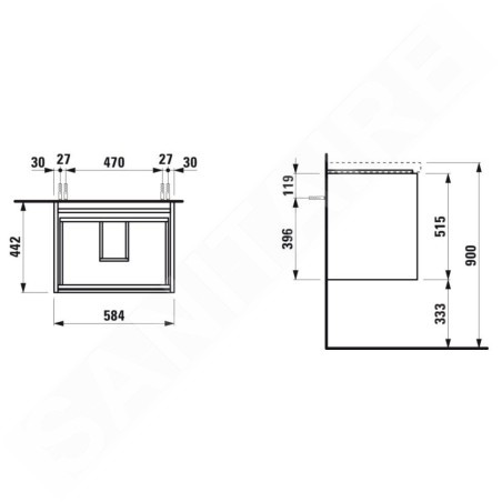 Laufen Lani - Meuble-vasque, 58x44x52 cm, 2 tiroirs, blanc mat H4035321122601