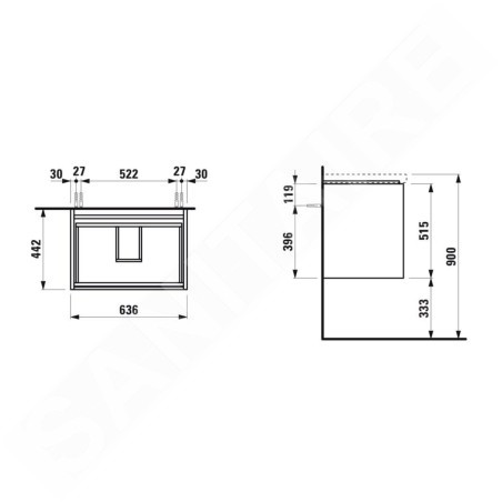 Laufen Lani - Meuble-vasque, 64x44x52 cm, 2 tiroirs, blanc brillant H4035421122611