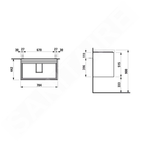 Laufen Lani - Meuble-vasque, 79x44x52 cm, 2 tiroirs, gris H4035521122661