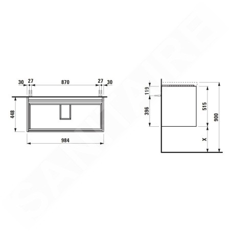 Laufen Lani - Meuble-vasque, 98x45x52 cm, 2 tiroirs, blanc mat H4035621122601