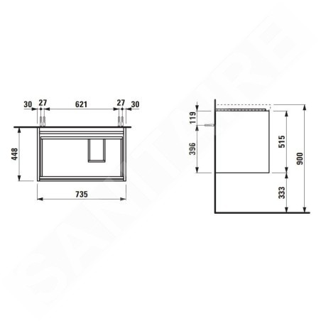 Laufen Lani - Meuble-vasque, 74x45x52 cm, 2 tiroirs, blanc brillant H4035821122611