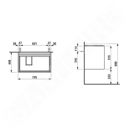 Laufen Lani - Meuble-vasque, 74x45x52 cm, 2 tiroirs, blanc mat H4035921122601