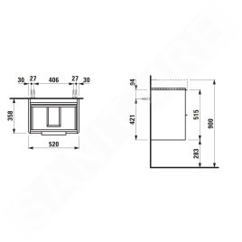 Laufen Base - Meuble-lavabo, 52x52x36 cm, 2 tiroirs, blanc mat H4021521102601