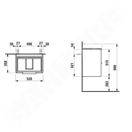 Laufen Base - Meuble-lavabo, 52x52x36 cm, 2 tiroirs, gris H4021521102661