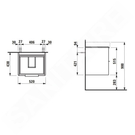 Laufen Base - Meuble-lavabo, 52x52x44 cm, 2 tiroirs, blanc mat H4021721102601