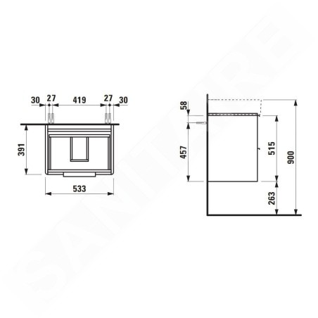 Laufen Base - Meuble-lavabo, 52x53x39 cm, 2 tiroirs, blanc mat H4021921102601