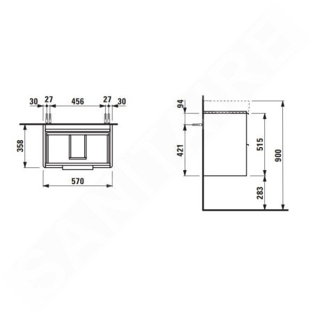 Laufen Base - Meuble-lavabo, 52x57x36 cm, 2 tiroirs, blanc mat H4022121102601