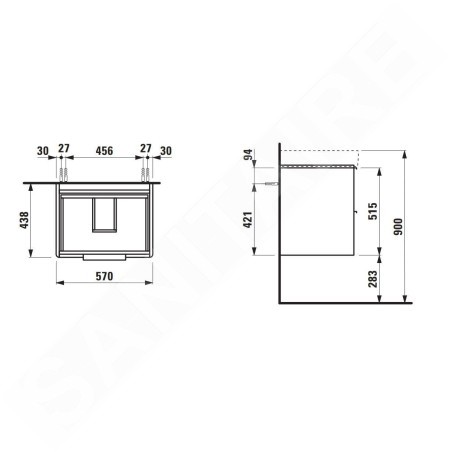 Laufen Base - Meuble-lavabo, 52x57x44 cm, 2 tiroirs, blanc mat H4022321102601