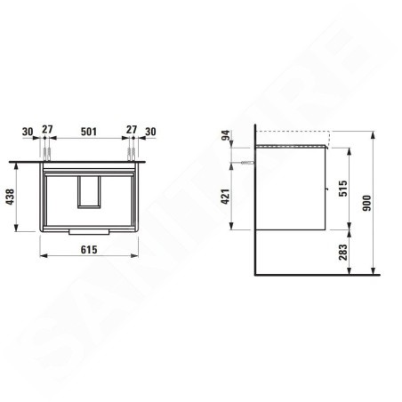 Laufen Base - Meuble-lavabo, 52x62x44 cm, 2 tiroirs, blanc mat H4022921102601