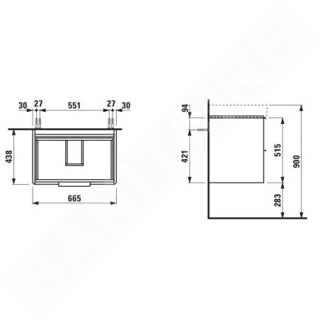 Laufen Base - Meuble-lavabo, 52x67x44 cm, 2 tiroirs, gris H4023321102661