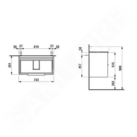Laufen Base - Meuble-lavabo, 52x73x39 cm, 2 tiroirs, blanc mat H4023521102601