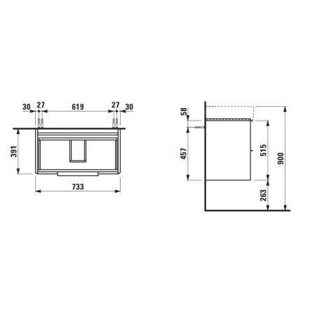 Laufen Base - Meuble-lavabo, 52x73x39 cm, 2 tiroirs, gris H4023521102661