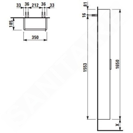 Laufen Base - Armoire haute, 165x35x19 cm, 1 porte, charnières à droite, gris H4026421102661