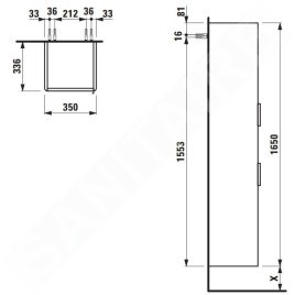 Laufen Base - Armoire haute, 165x35x34 cm, 1 tiroir, 2 portes, charnières à droite, blanc mat H4027111102601