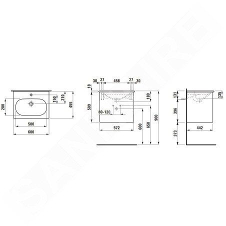 Laufen Lani for Lua - Meuble avec lavabo, 51x57x44 cm, 2 tiroirs, blanc mat H8600832601041