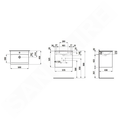 Laufen Palace - Meuble avec lavabo, 53x58x44 cm, 2 tiroirs, blanc mat H8607022601041