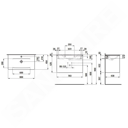 Laufen Palace - Meuble avec lavabo, 53x78x44 cm, 2 tiroirs, blanc mat H8607052601041
