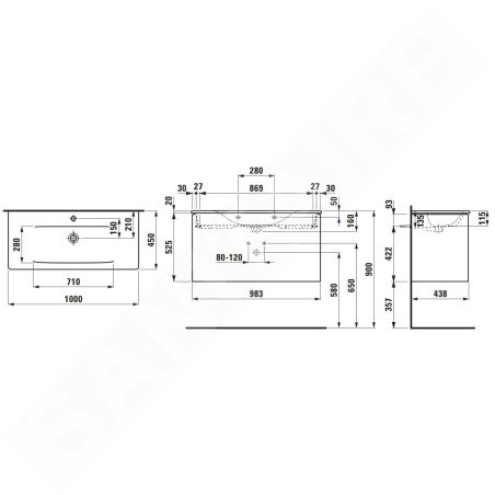 Laufen Palace - Meuble avec lavabo, 53x98x44 cm, 2 tiroirs, gris H8607072661041