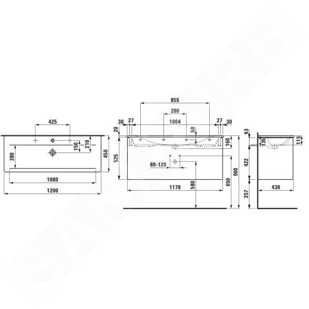 Laufen Base for Palace - Meuble avec lavabo, 53x118x44 cm, 2 tiroirs, blanc mat H8607092601071