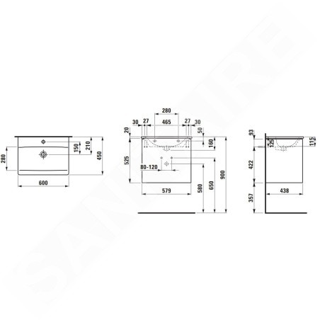 Laufen Palace - Meuble avec lavabo, 53x58x44 cm, 2 tiroirs, gris H8617022661041