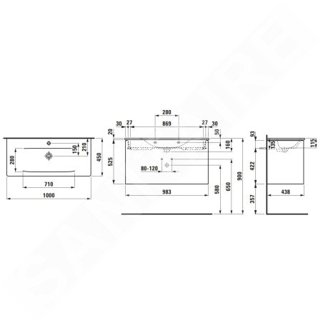 Laufen Palace - Meuble avec lavabo, 53x98x44 cm, 2 tiroirs, orme clair H8617072621041