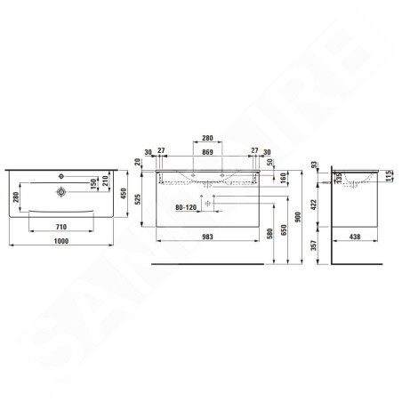 Laufen Palace - Meuble avec lavabo, 53x98x44 cm, 2 tiroirs, gris H8617072661041
